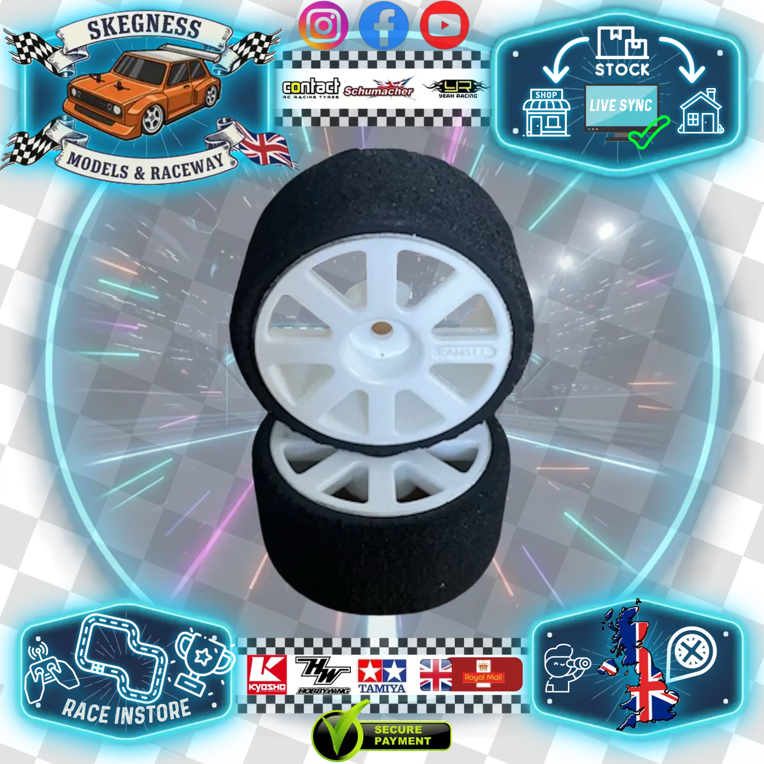 RAGE - MTC & M-Chassis (Rear) Wheels (White Soft Wheel/ 46sh) And Foam Tyre (2Pcs) (25mm Wide) R2532-WSW