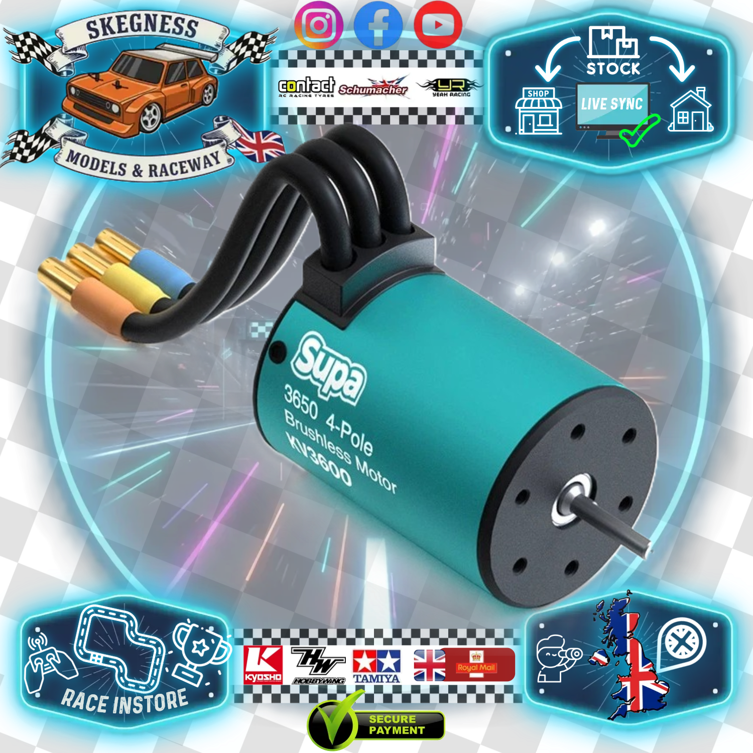 SKY RC - FuriaX Supa 3650 (3.175mm shaft) Brushless Motor 3600KV (540 1/10 Size) - (Roughly 12.5T Brushed equivalent) SK-400035-03