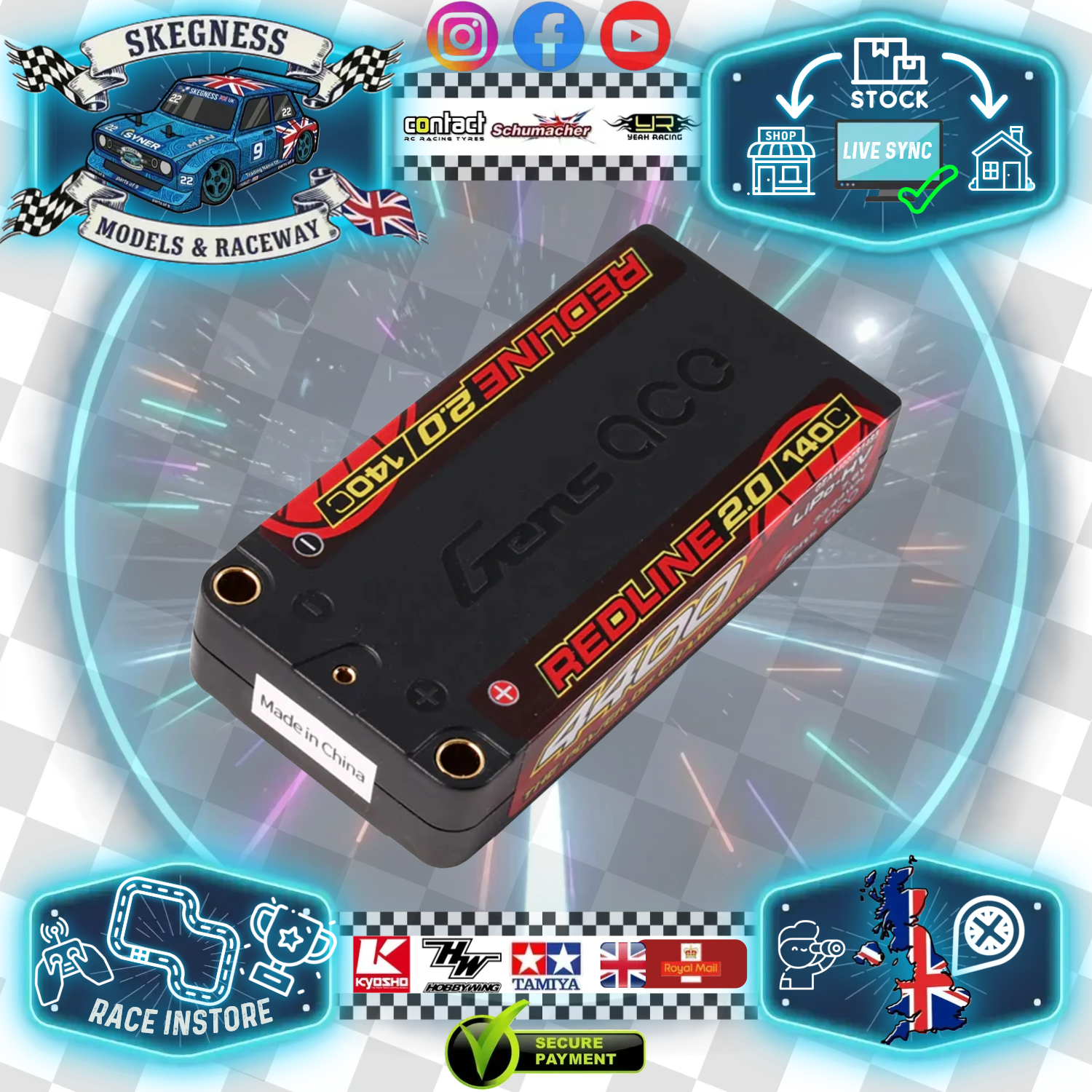 GensAce - Redline 2.0 Shorty 2S Lipo Battery HV 7.6V 140C 4400mah Ultra Thin (96x47x18.5mm 160g) -
