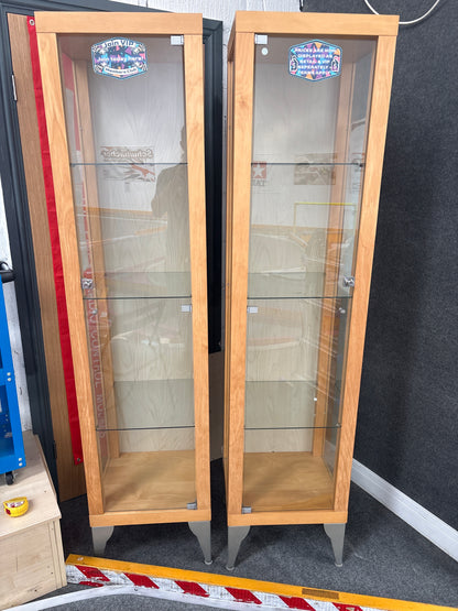 2x Tall Glass display cabinets with locks (H189x W45 x D40cm) collection only