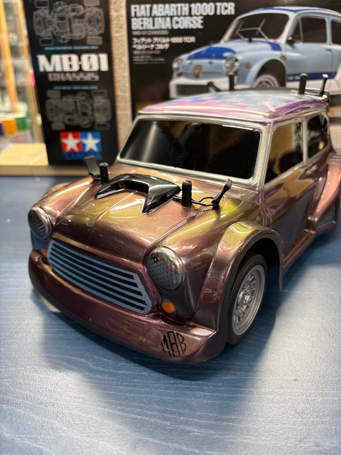 Tamiya (Ex-Display with hop-us) - MB01 Mini Cooper Wide Arch Airbrushed Built Kit - With Upgraded Motor, ESC & Servo (needs radio, battery and charger to complete) M-Chassis 1/10th