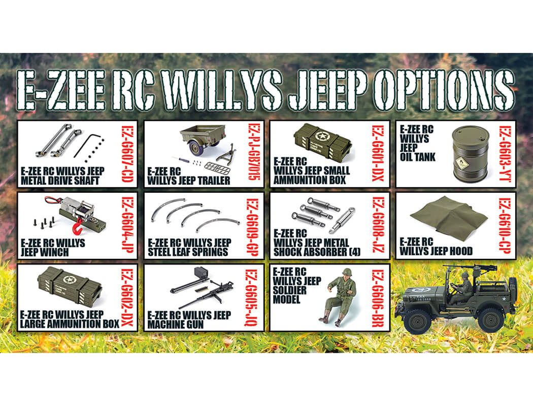 E-ZEE - RC 1/10 4WD RC WILLYS JEEP WITH LED LIGHTS - (Lipo Battery & Charger Included) -