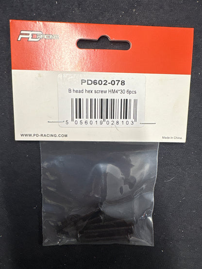 PD RACING SPARES - 1/10TH TK10 & TR10 - B head hex screw HM4*30   6pcs