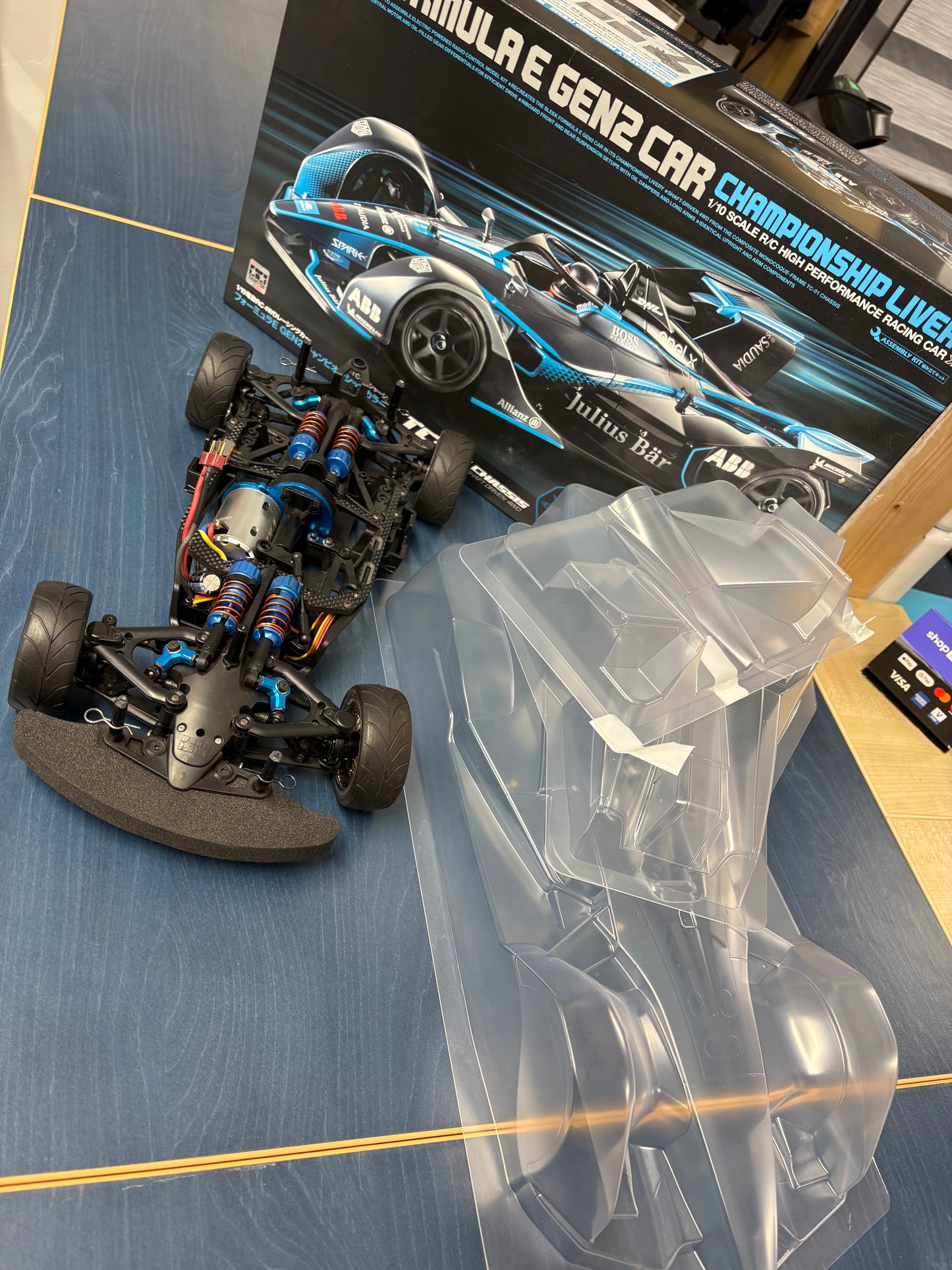 Tamiya - 58681 (Nearly New) RC Formula E Gen2 1/10 4wd Car TC01 (with upgrades and unpainted body - Brushless 10.5T Motor & M-tronics ESC Included)
