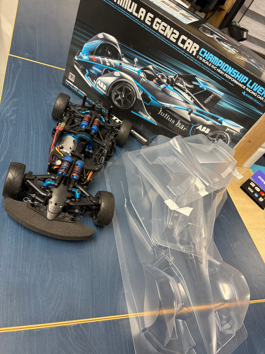 Tamiya - 58681 (Nearly New) RC Formula E Gen2 1/10 4wd Car TC01 (with upgrades and unpainted body - Brushless 10.5T Motor & M-tronics ESC Included)