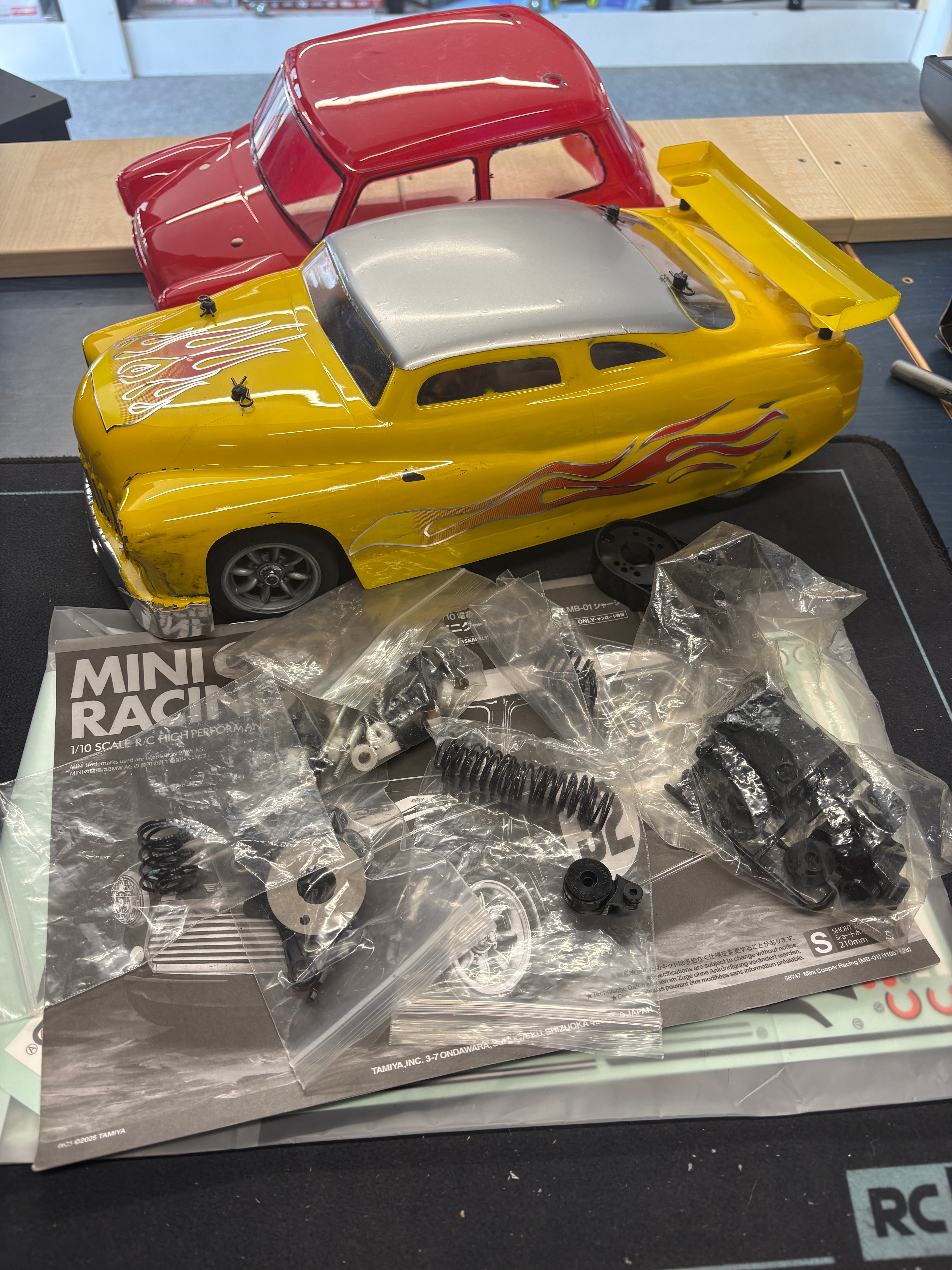 Tamiya - M-Chassis Mini MB01 with lots of Yeah Racing Upgrades - 2x Bodies, ESC & Motor (Needs Radio & Servo, Battery to Complete)