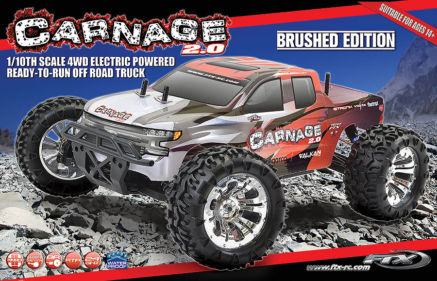FTX - CARNAGE 2.0 1/10 BRUSHED TRUCK 4WD RTR - RED (Battery & Charger included)