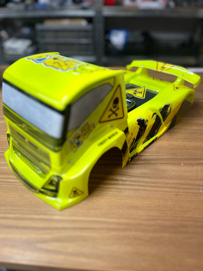 Toxic Livery - PAINTED - Volvo FH16 EURO Truck 1/14 Body Shell - (FITS TAMIYA TT01E) MT019003-DANGER