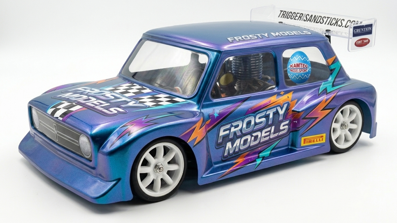 Kamtec - 1/12 MINI Clubman 758 Lexan Body with Spoiler & FREE Stickers - Fits all GT12 Minis Battcave / Kamtec / Mardave / Mini Assassin (CLEAR BODY) (160mm wide by 178mm wheelbase) (Standard Thickness)