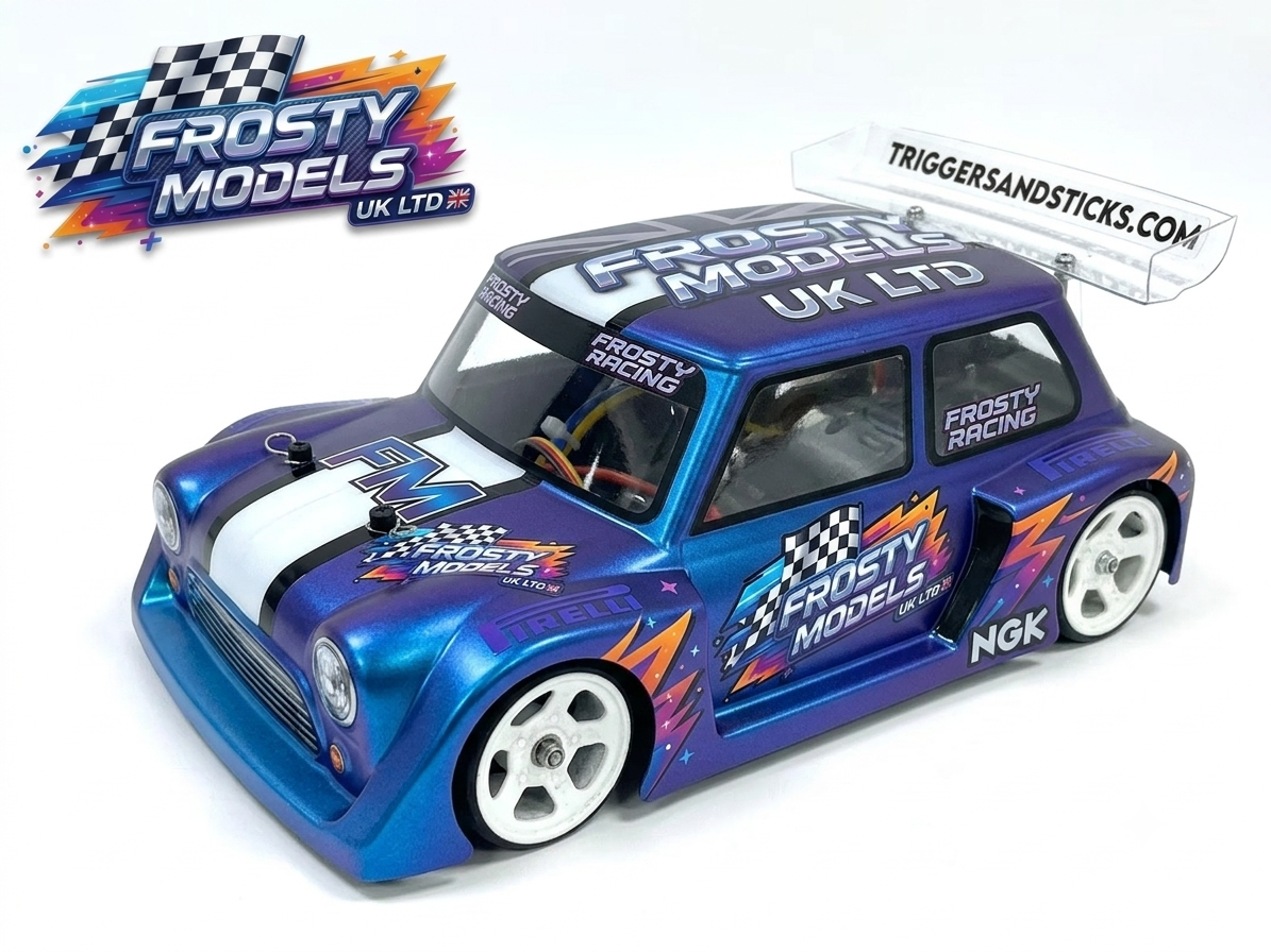 Kamtec - 1/12 MINI MONSTER 757 Lexan Body With Spoiler & FREE Stickers BOX ARCH - Fits all GT12 Minis Battcave / Kamtec / Mardave / Mini Assassin (CLEAR BODY) (160mm wide by 178mm wheelbase) (Standard Thickness) (Like MAD Phat bodies Body)