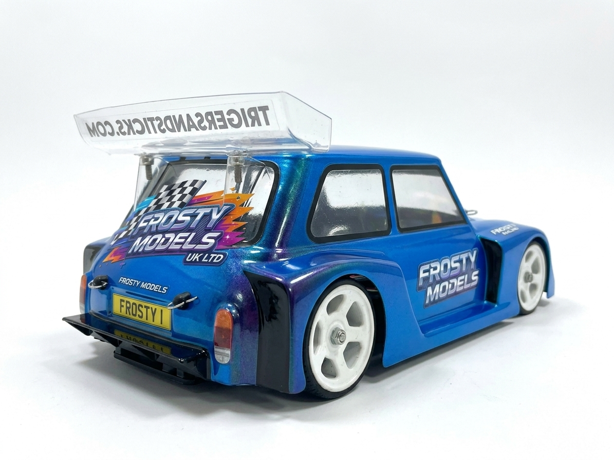 Kamtec - 1/12 MINI MONSTER 757 Lexan Body With Spoiler & FREE Stickers BOX ARCH - Fits all GT12 Minis Battcave / Kamtec / Mardave / Mini Assassin (CLEAR BODY) (160mm wide by 178mm wheelbase) (Standard Thickness) (Like MAD Phat bodies Body)