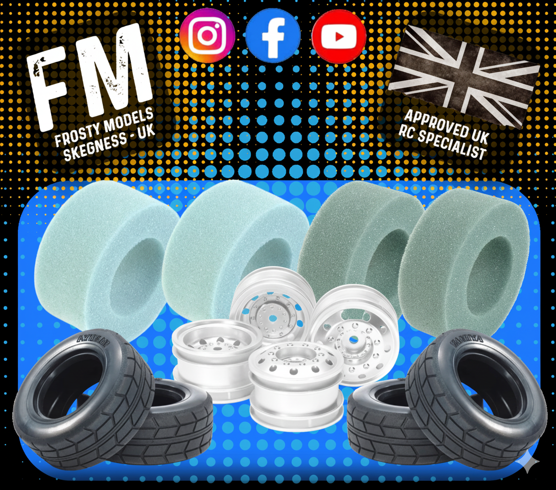 TAMIYA TT01E EURO TRUCK - Carpet Racing Bundle Wheels, Inserts & Tyres (TUBBY PRO SPEC - White Truck Wheels)