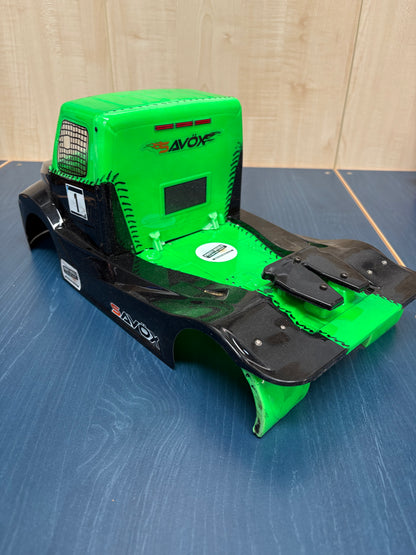 Used - Tamiya Fat Fox Buggyra Body - near perfect condition in Green / Black (just dusty and slight little crack on front)