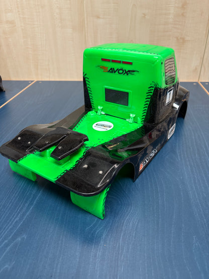 Used - Tamiya Fat Fox Buggyra Body - near perfect condition in Green / Black (just dusty and slight little crack on front)