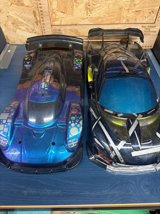 2x Airbrushed Lexan 1/10 Touring cars bodies for Tamiya TT01 / TT02 and TA08 cars