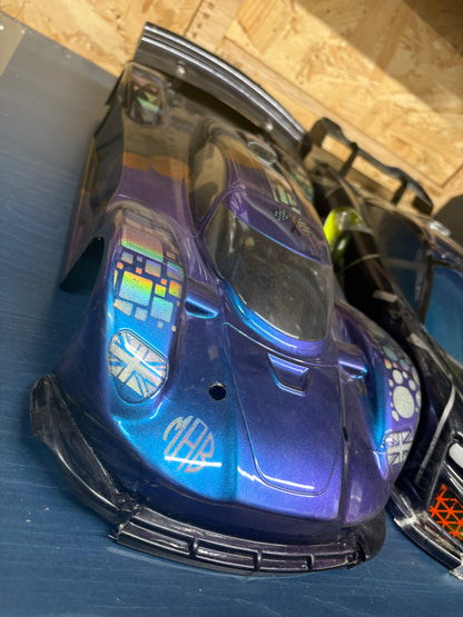 2x Airbrushed Lexan 1/10 Touring cars bodies for Tamiya TT01 / TT02 and TA08 cars