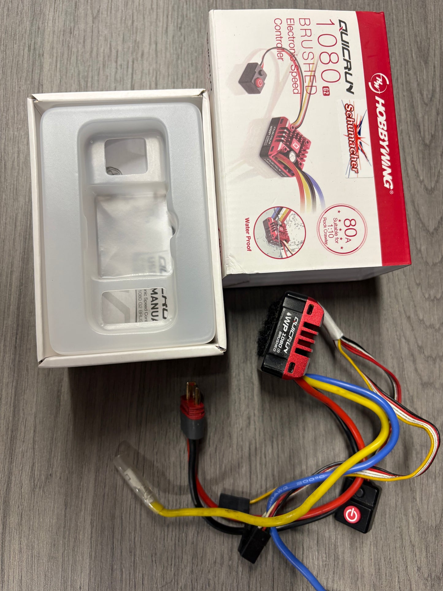 Used - HOBBYWING - QUICRUN WP 1080 G2 - 1/10 On/Off Road BRUSHED ESC (WITH XT60 PLUG) HW30120202 (IDEAL FOR TRUCKS & CRALWERS WITH 'REAL DRIVE' MODE) deans plug fitted
