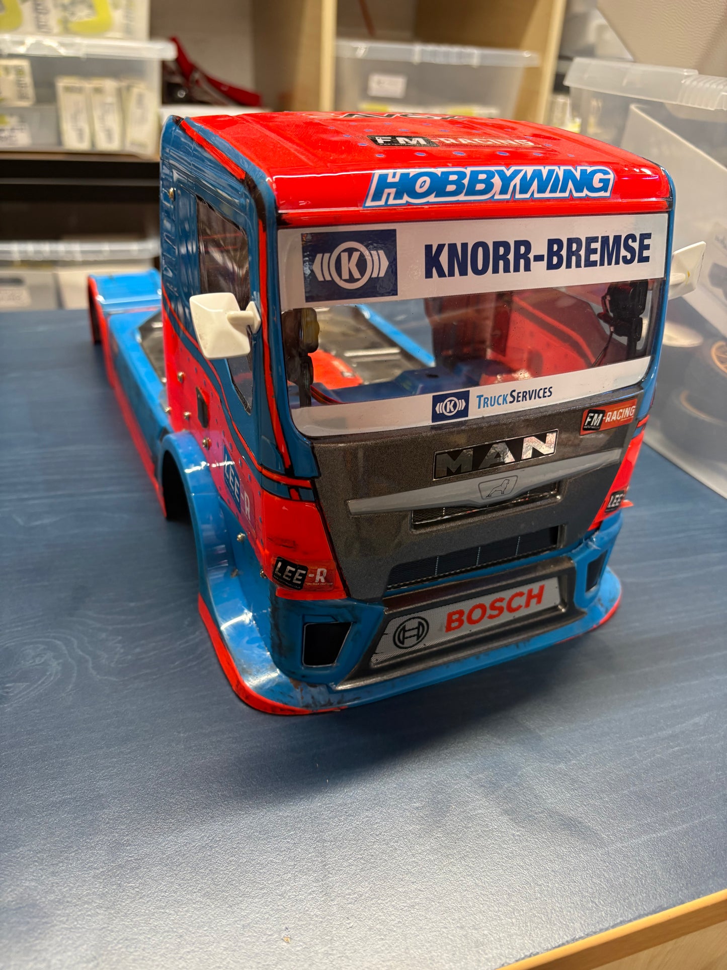 Used Race Body - RC Body - 1/10 190mm Man TGS for Tamiya 1/14 TT01E Euro Trucks (good condition and includes lights)