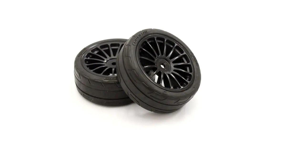Kyosho - 1:10 Fazer FZ02 Pre-Glued 15 Spokes Black Medium Tyres (2) - K.FATH702BKMB WHEELS & TYRES