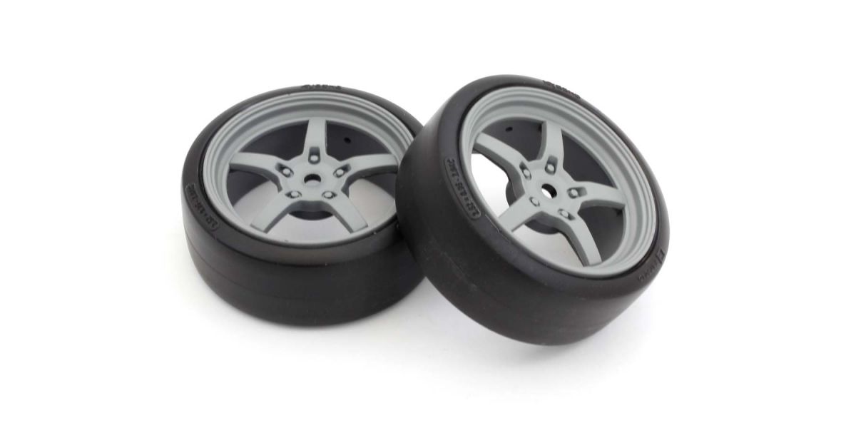 Kyosho - Fazer FZD2 1:10 Pre-Glued D-Tyres 5-Spoke Racing (2) - K.FATH705GYD WHEELS & TYRES