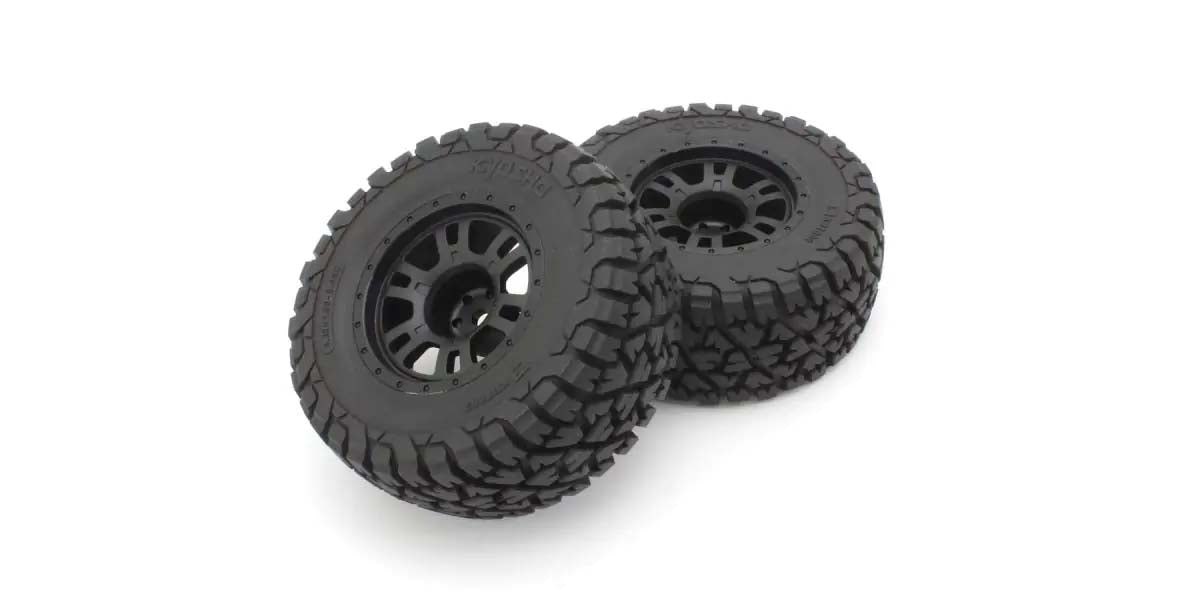 Kyosho - Pre-Glued Tyres on black wheels 2.4" (2) Toyota Tacoma - K.KBTH002BK WHEELS & TYRES