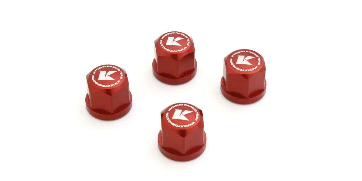 Kyosho - Long Serrated Wheel Nuts Mad Series (4) Red - K.MAW030 1:8 Parts