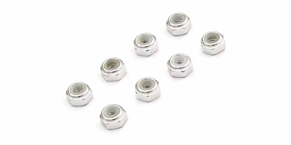 Kyosho - Mini-Z M2 Nyloc Alu Wheel Nut (8) Silver - K.MZW128S MINI-Z RACER