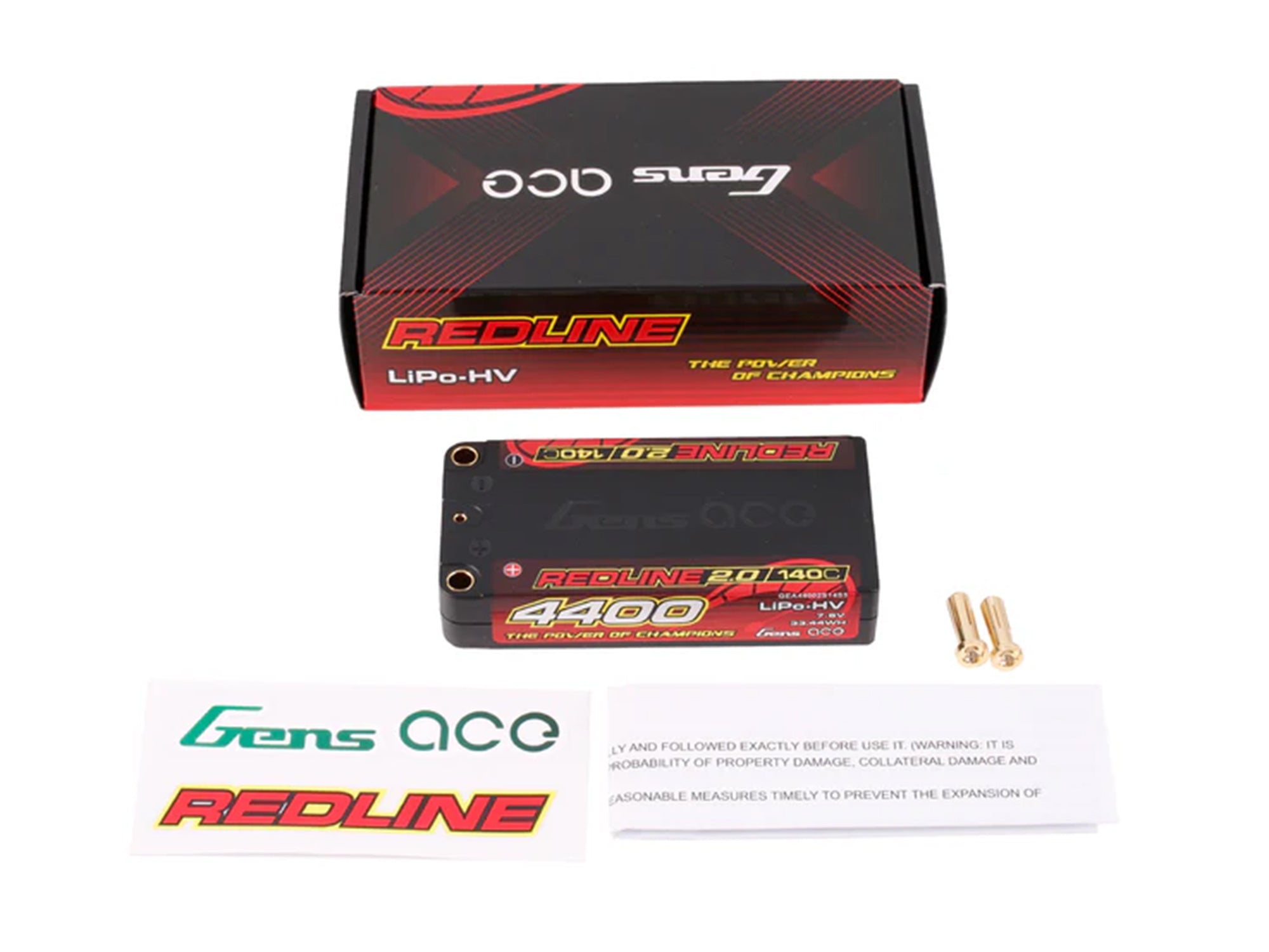GensAce - Redline 2.0 Shorty 2S Lipo Battery HV 7.6V 140C 4400mah Ultra Thin (96x47x18.5mm 160g) -