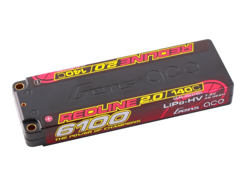 GENS ACE - REDLINE 2.0 LIPO 18.5mm RC BATTERY Hard Case 2S 7.6V HV 6100mAh 140C 5MM BULLET (PRO CAR RACE LIHV)