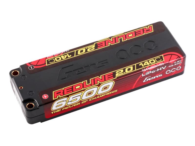 GENS ACE - REDLINE 2.0 LIPO 22.5mm RC BATTERY Hard Case 2S 7.6V HV 6500mAh 140C 5MM BULLET (PRO CAR RACE LIHV)