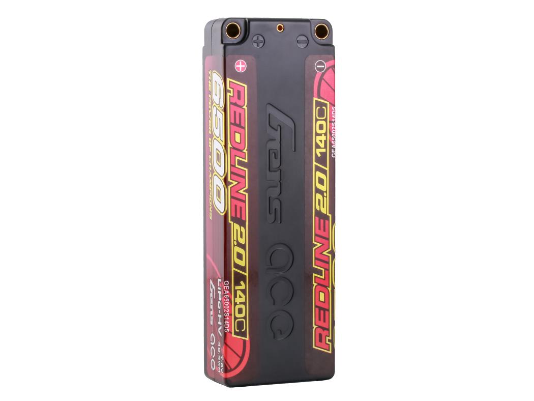 GENS ACE - REDLINE 2.0 LIPO 22.5mm RC BATTERY Hard Case 2S 7.6V HV 6500mAh 140C 5MM BULLET (PRO CAR RACE LIHV)