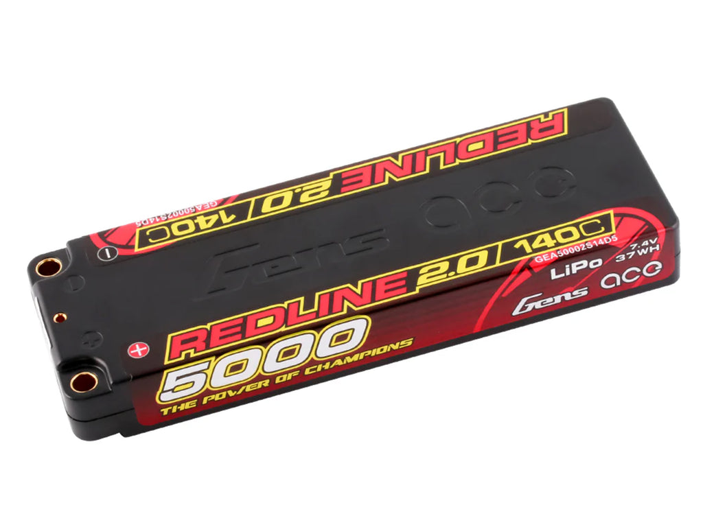 GENS ACE - REDLINE 2.0 LIPO RC BATTERY Hard Case 2S 7.6V HV 5000mAh 140C SHORT 5MM BULLET (PRO CAR RACE LIHV) O-GC2S5000-140T