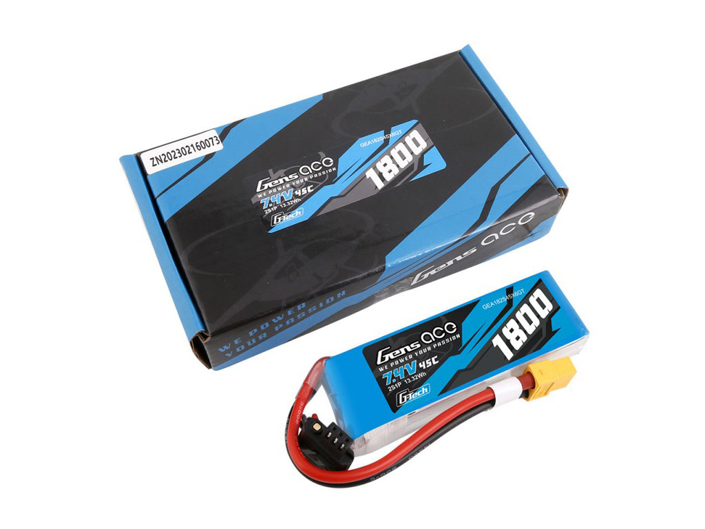 Gens Ace - LiPo Micro 1/14th Battery G-Tech 2S 7.4V 1800mAh 45C with XT60 - ge1-1800-2x6gt - (Fits 1/12 UDI GLEAM & SIERRA, SnowClaw & Arrma Grom)