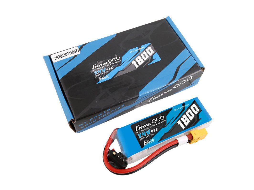 Gens Ace - LiPo Micro 1/14th Battery G-Tech 2S 7.4V 1800mAh 45C with XT60 - ge1-1800-2x6gt - (Fits 1/12 UDI GLEAM & SIERRA, SnowClaw & Arrma Grom)