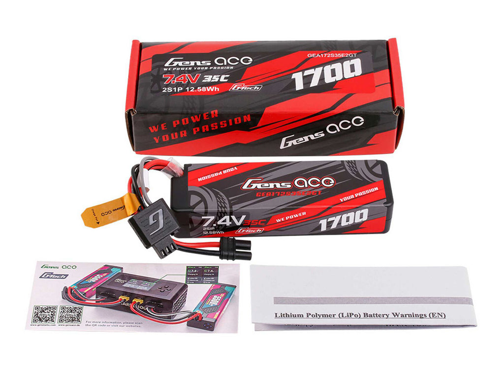 Gens Ace - LiPo Micro Battery G-Tech 2S Car 7.4V 1700mAh 35C with EC2 (Arrma GROM) O-GTC2S1700-35E2