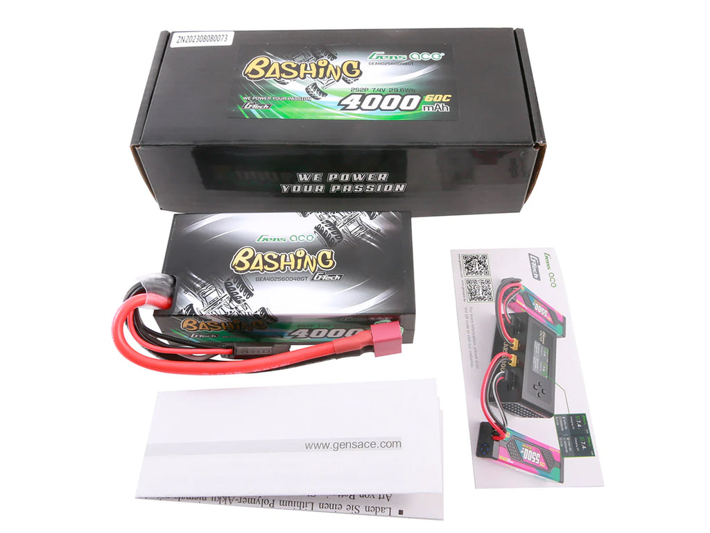 Gensace - G-Tech Hard Case 2S 7.4V 4000mAh 60C Shorty Lipo Battery DEANS (H-25mm, L-96mm, W-47mm) O-GTC2S2P4000-60T