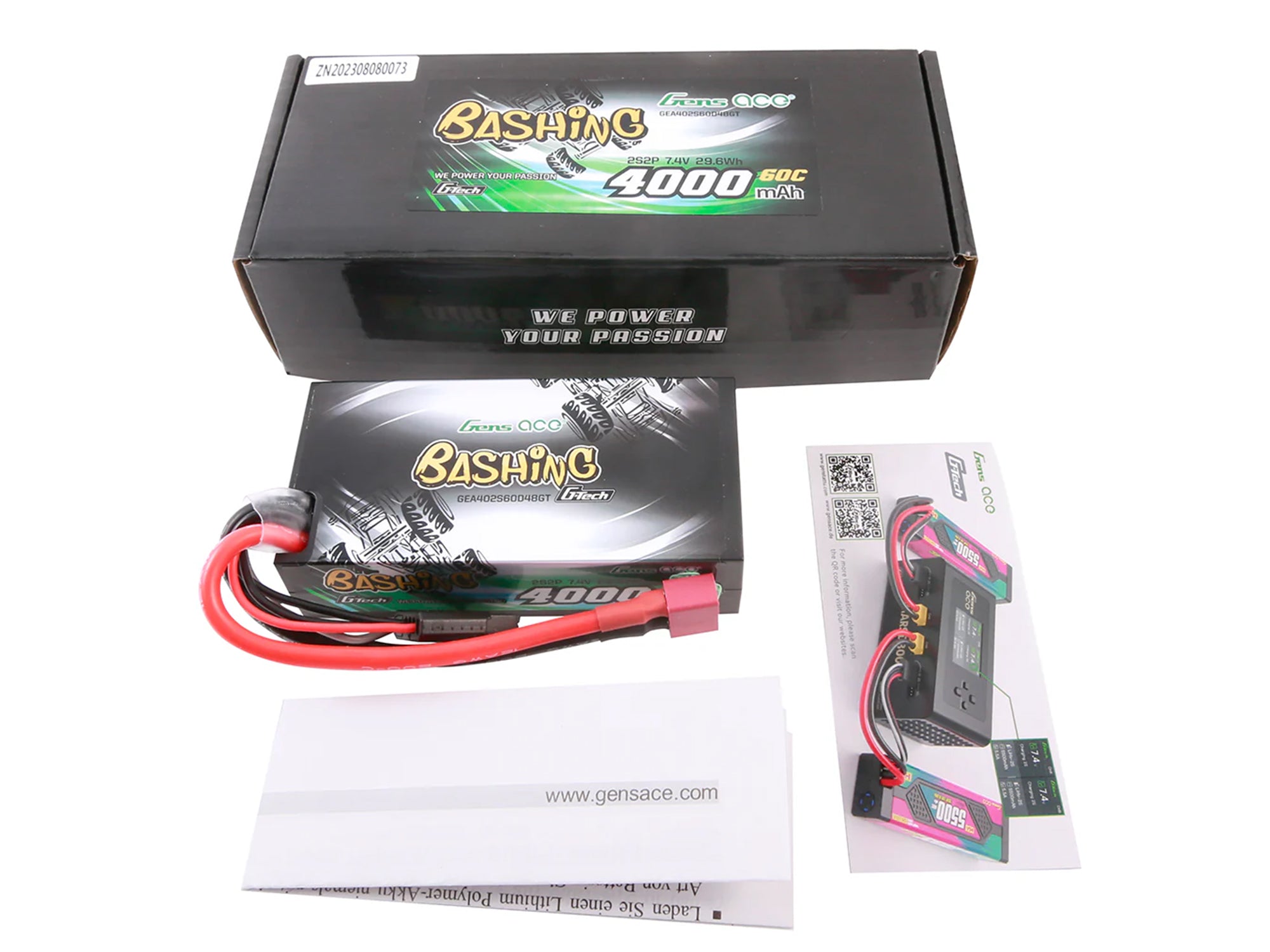 Gensace - G-Tech Hard Case 2S 7.4V 4000mAh 60C Shorty Lipo Battery DEANS (H-25mm, L-96mm, W-47mm) O-GTC2S2P4000-60T
