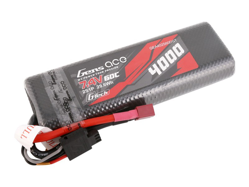 GENS ACE - G-TECH LIPO RC BATTERY Round Case 2S 7.4v 4000mAh 60C DEAN T-PLUG (FITS TAMIYA TT01E)