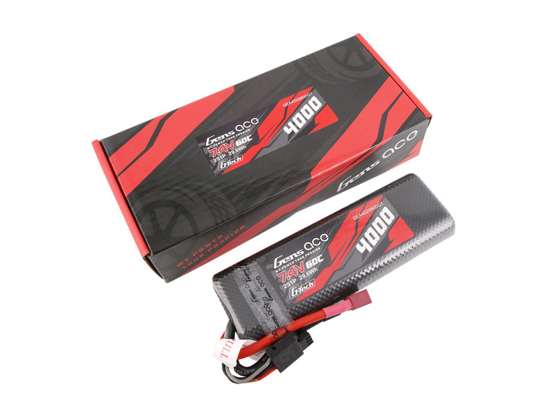 GENS ACE - G-TECH LIPO RC BATTERY Round Case 2S 7.4v 4000mAh 60C DEAN T-PLUG (FITS TAMIYA TT01E)