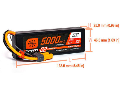 Spectrum - 5000mAh 2S 7.4V SMART G2 50C Hardcase (IC5 PLUG) - O-SPMX52S50H5