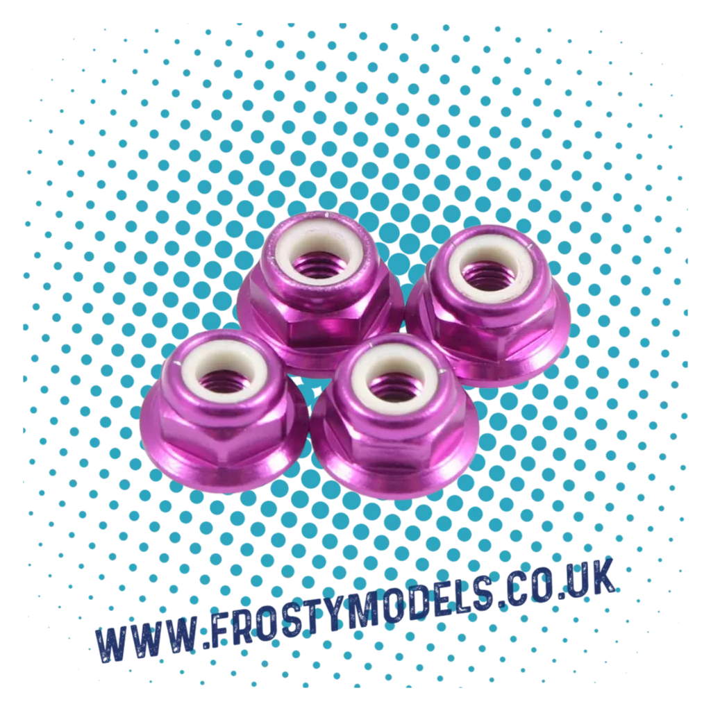 FASTRAX M4 1/10 WHEEL NUTS - PINK FLANGED LOCKNUTS (4PC) FTM4PF