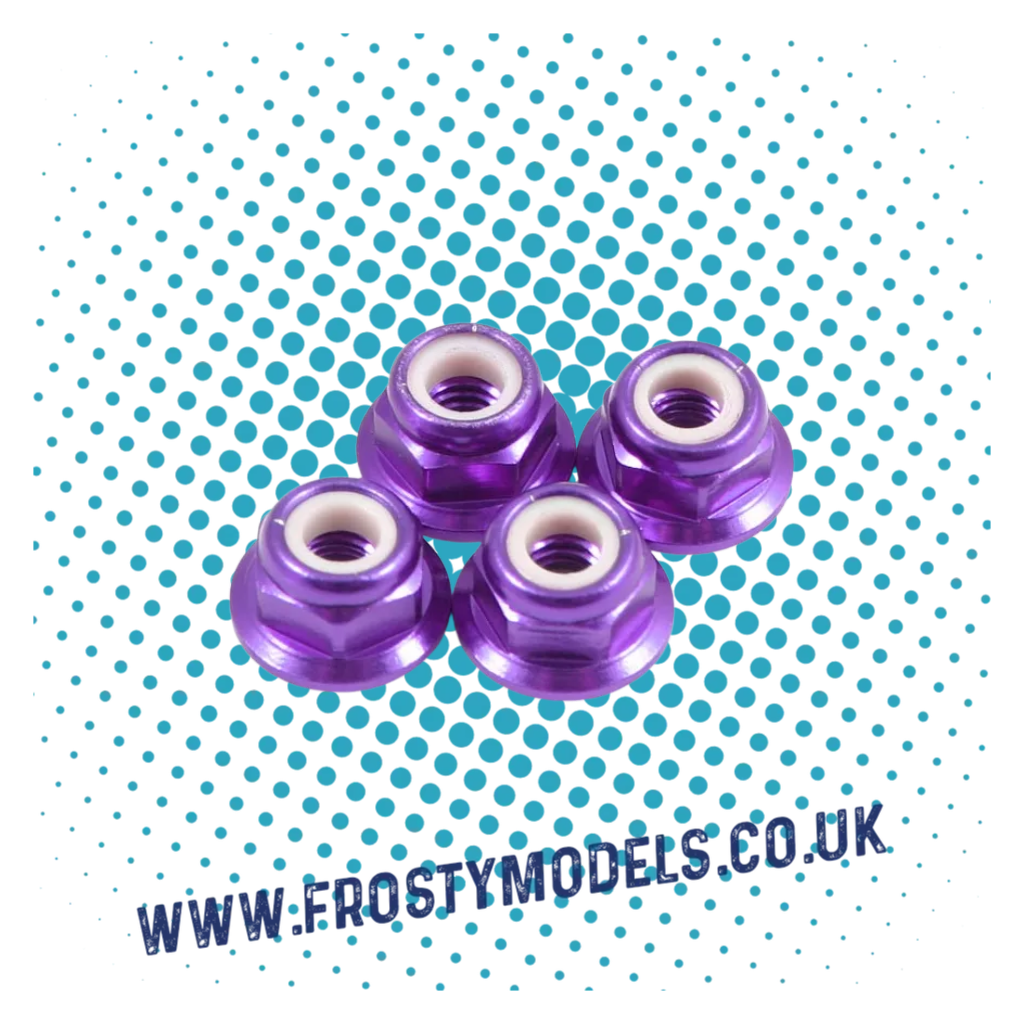FASTRAX M4 1/10 WHEEL NUTS - PURPLE FLANGED LOCKNUTS (4PC) FTM4PUF