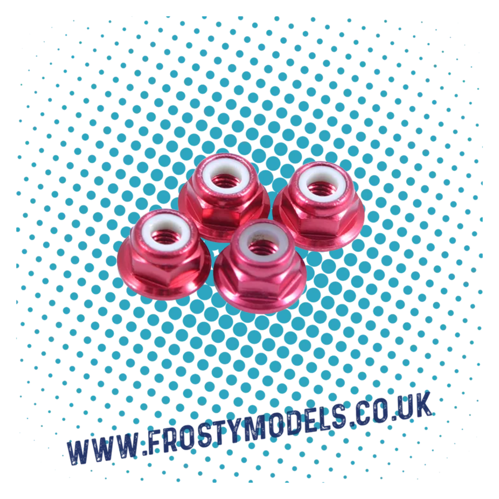 FASTRAX M4 1/10 WHEEL NUTS - RED FLANGED LOCKNUTS (4PC) FTM4RF