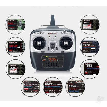 RadioLink - T8FB 2.4GHz 8-Ch Transmitter Radio w/Bluetooth & 2x R8EF Receivers (Not recommend for 2 channels RC Cars)