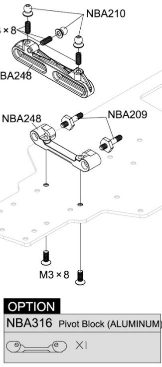 Carten / Louise LMX - M210 MTC - (Hop-up) Front Hanger & Steering Mount - NBA316 (1x needed)