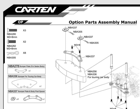 Carten - M210 MTC - (Hop-up Option) Bumper Top Plate And Body Post Spacer (Touring Car Body) NBA337