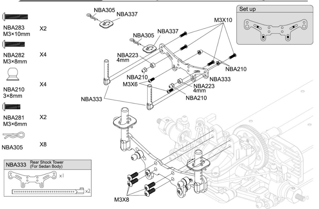 Carten - M210 MTC - (Hop-up Option) Rear Shock And Body Mount (Touring Car Body) NBA333