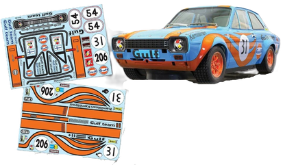 1/10 190mm Wide RC Touring Car Body Shell - Clear Lexan - Mk1 Escort Bodyshell Gulf Racing Livery (257mm Wheelbase / 190mm Wide) - everything in photo included)