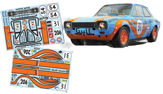 1/10 190mm Wide RC Touring Car Body Shell - Clear Lexan - Mk1 Escort Bodyshell Gulf Racing Livery (257mm Wheelbase / 190mm Wide) - everything in photo included)