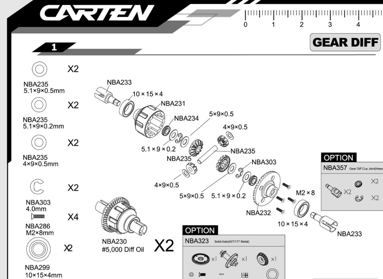 Carten / Louise - M210 / LMX MTC - (Hop-up) 2x Geared Differential Set & Spur Holder (GOLD) (2pcs) - LNBA310